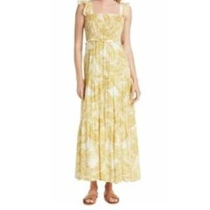 Nanette Lepore Palm Leaf Maxi Dress White and Yellow Size 14 Vacation Tropical